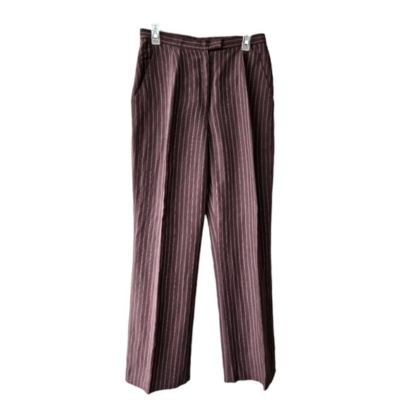 Vintage Holt Renfrew brown pinstripe skirt and pant suit set linen blend size 12 - Picture 7 of 16